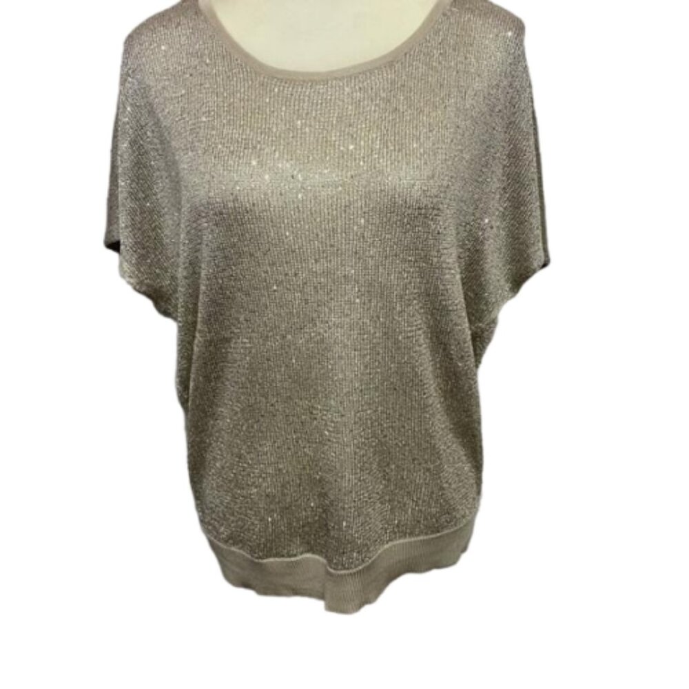 INC International Concepts Beige Sequined Open Back Top Size L #1410 - Picture 2 of 11